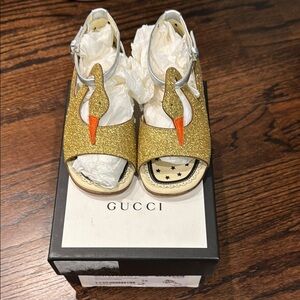 Gucci Gold and Orange Glitter Sandals